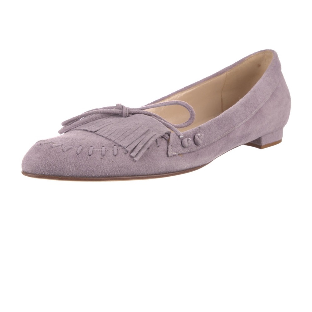 MANOLO BLAHNIK Suede Fringe Trim Accent Lavender Purple Ballet Loafer Flats 37